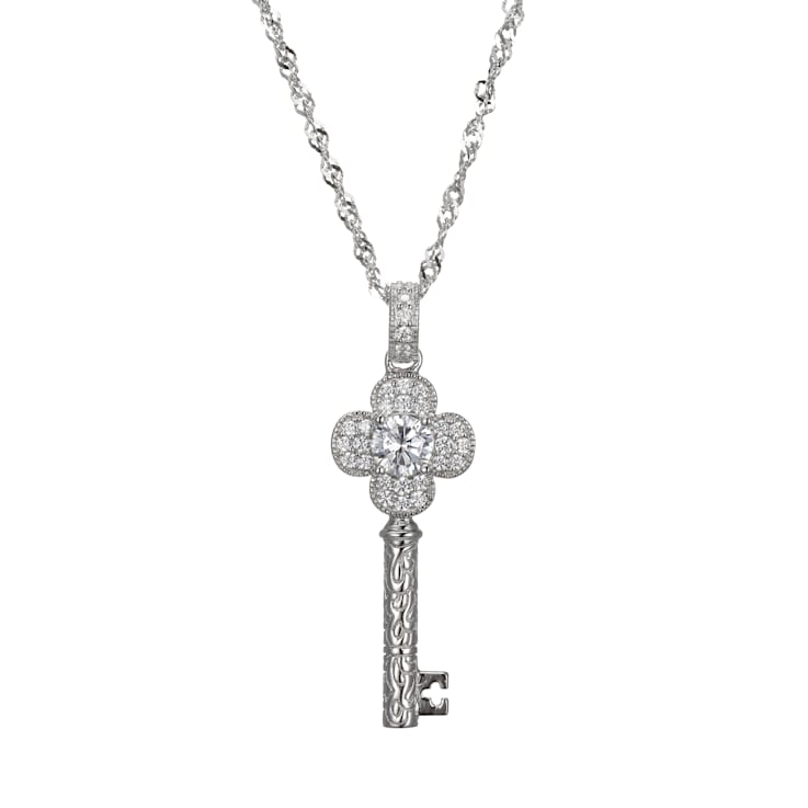 White Cubic Zirconia Platineve® Key Pendant With Chain 1.28ctw