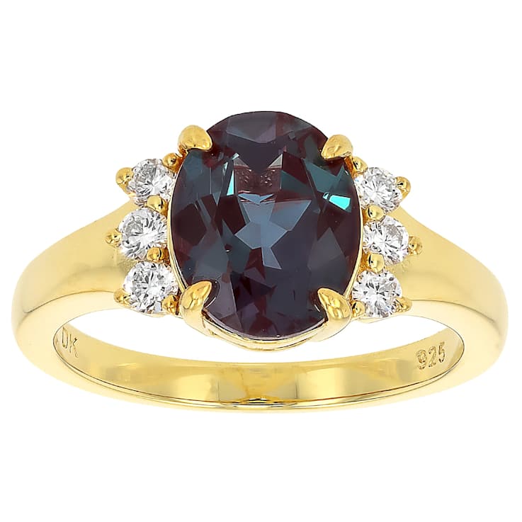 Lab-Created Alexandrite And Lab-Grown Diamond Ring In 18K Gold Over
Sterling Silver 2.81ctw