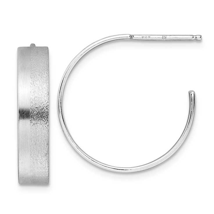Rhodium Over Sterling Silver 7/8" Brushed C-Hoop Earrings
