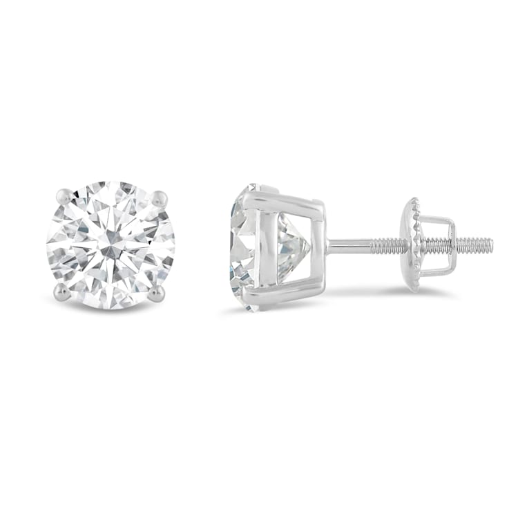 White Cubic Zirconia 14k White Gold Studs With Velvet Gift Box 4ctw
