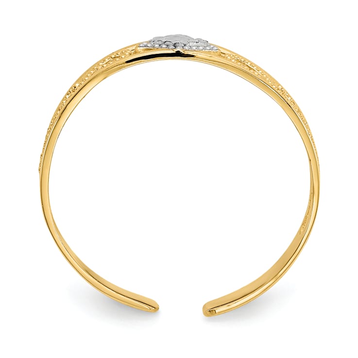 14K Yellow Gold with White Rhodium Diamond Cut Toe Ring