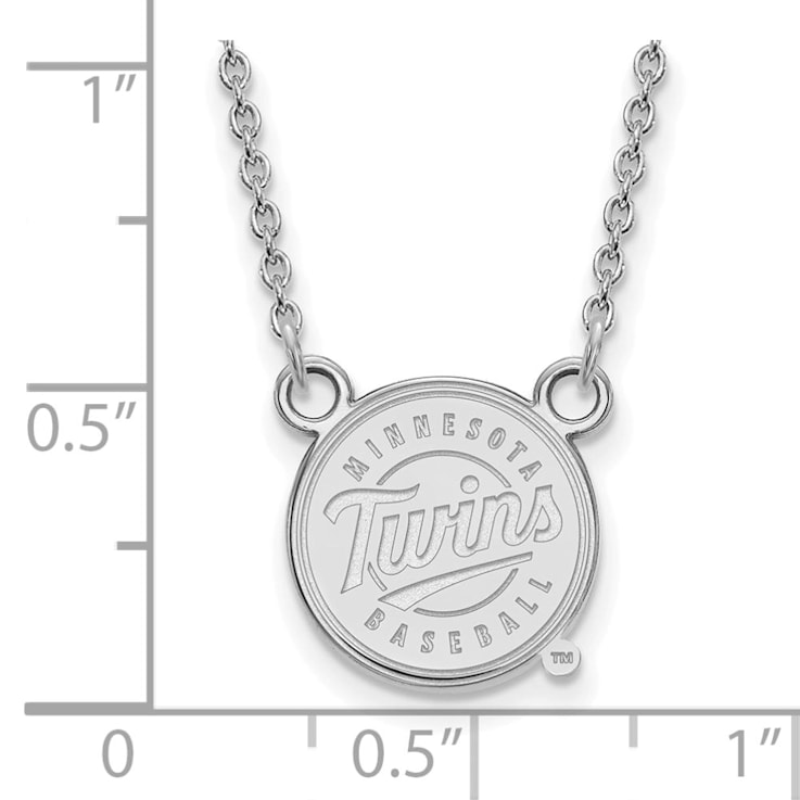 Rhodium Over Sterling Silver MLB LogoArt Minnesota Twins Pendant Necklace