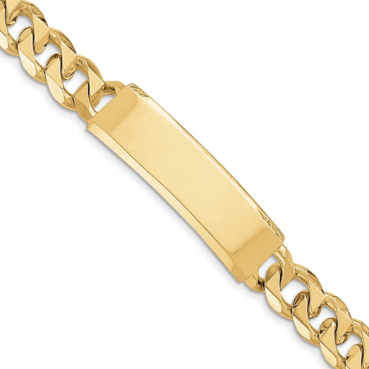 14k Yellow Gold Hand-Polished Curb Link ID Bracelet
