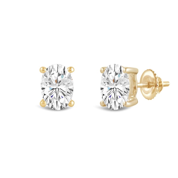 White Cubic Zirconia 14k Yellow Gold Studs With Velvet Gift Box 2.00ctw