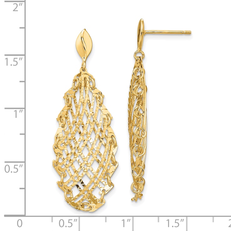 14K Yellow Gold Polished Diamond-cut Post Dangle Earrings
