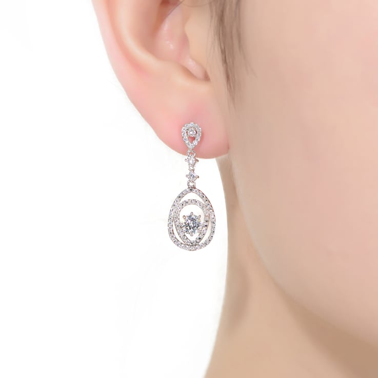CZ Double Pear Drop Earrings In Sterling Silver