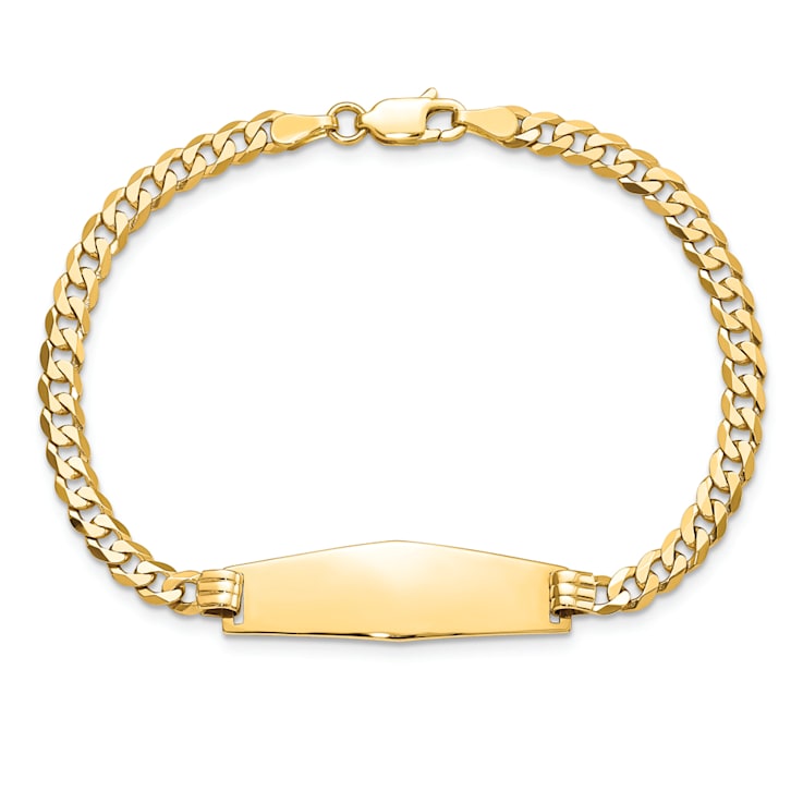 14k Yellow Gold Soft Diamond Shape Flat Curb Link ID Bracelet