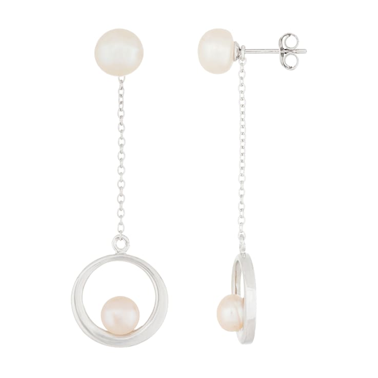 5-7mm white cultured freshwater pearl rhodium over sterling silver earrings