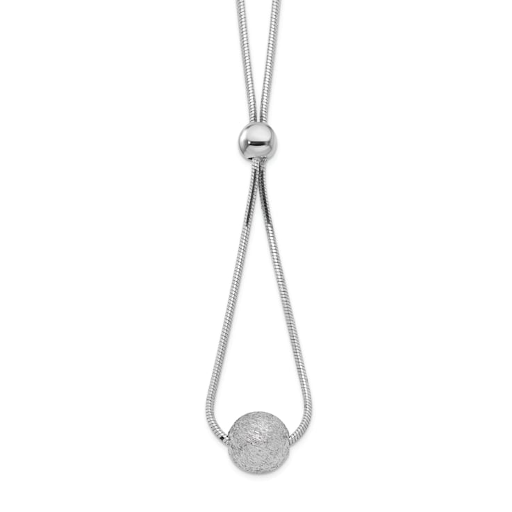 Sterling Silver Rhodium-plated Diamond-cut Beaded Drop 18-inch Necklace