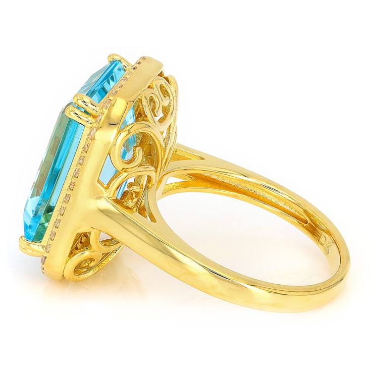 Blue Topaz And White Zircon Ring In 18K Gold Over Sterling Silver 11.93ctw