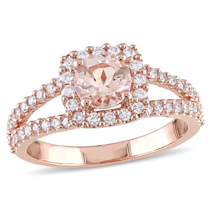 Morganite and Diamond 14K Rose Gold Bridal Ring 1.33ctw