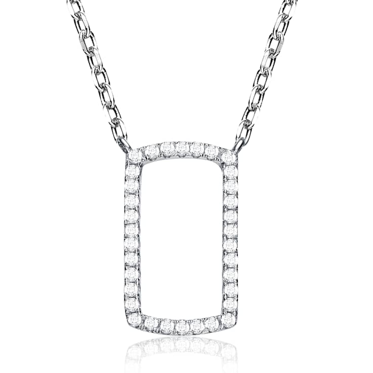 CZ Rectangle Station Necklace In Sterling Silver 16 Inch