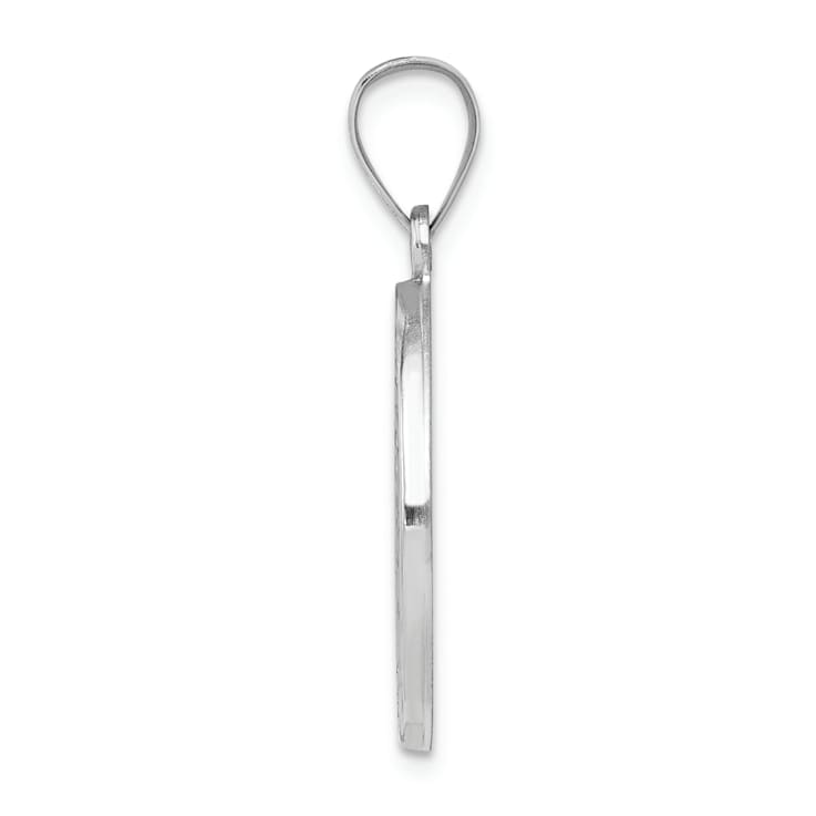 Rhodium Over 14K White Gold Polished/Satin St Christopher Medal Hollow Pendant
