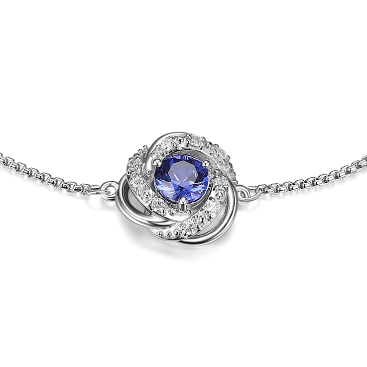 Blue Lab Created Sapphire Rhodium Over Sterling Silver Love Knot Bolo
Bracelet 0.64ctw