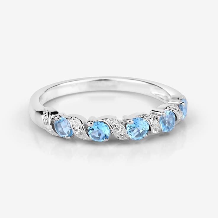 Swiss Blue Topaz and White Topaz Sterling Silver 5 Stone Band Ring