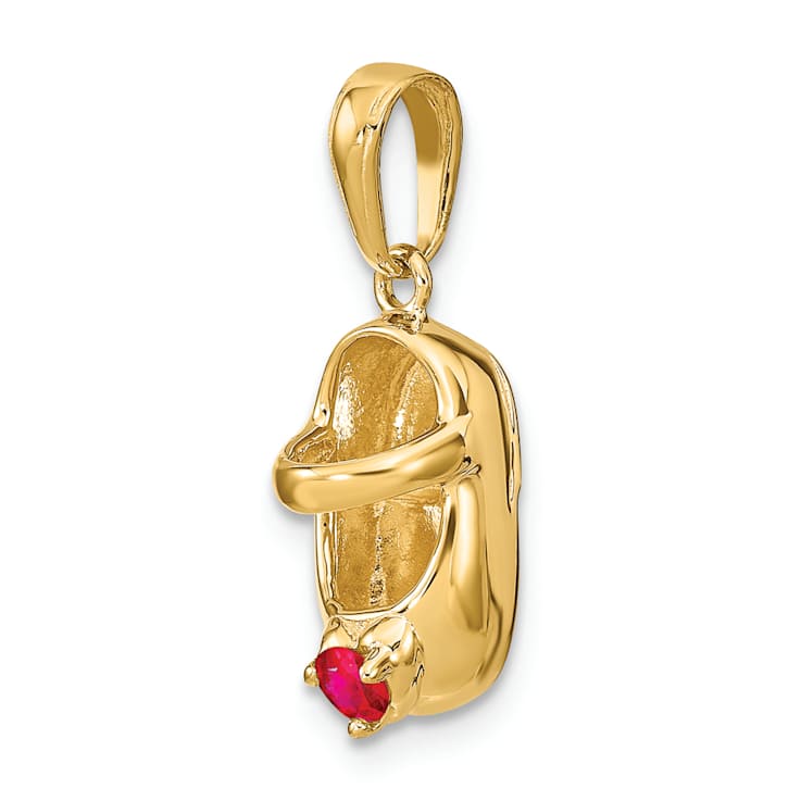 10k Yellow Gold 3D July Birthstone Ruby Simulant Baby Shoe Charm