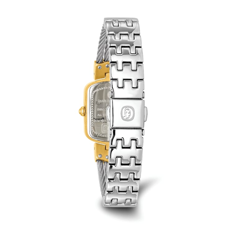 Charles Hubert IP-plated Stainless Steel Wire Bangle MOP Dial Watch