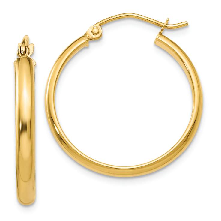 14k Yellow Gold 3/4" Round Tube Hoop Earrings