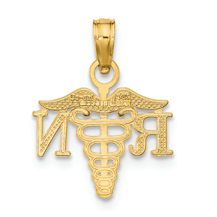 14k Yellow Gold Textured RN Caduceus Charm