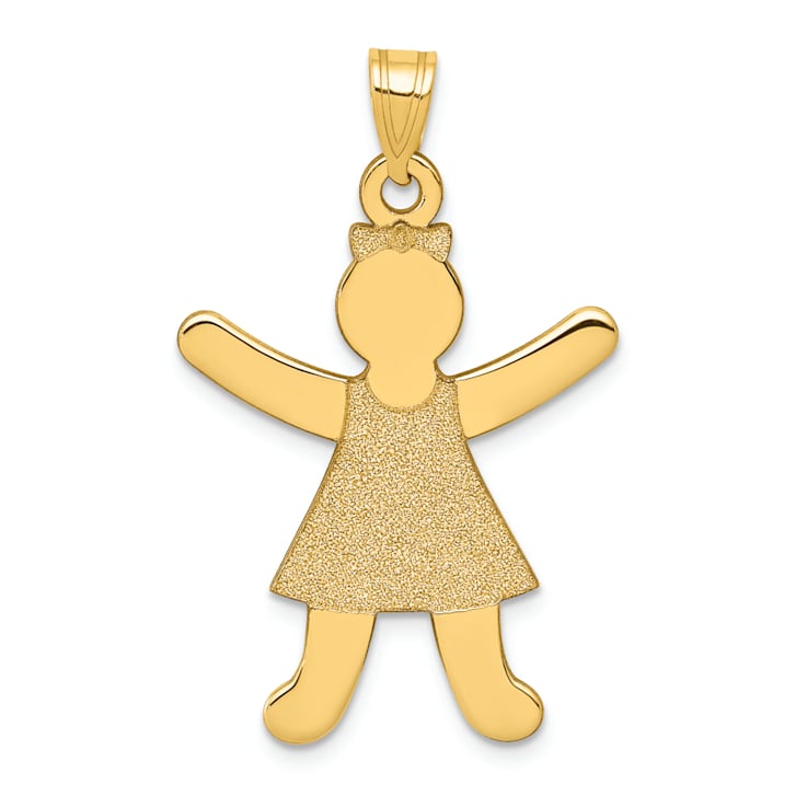 14k Yellow Gold Textured Laser Cut Girl Charm Pendant