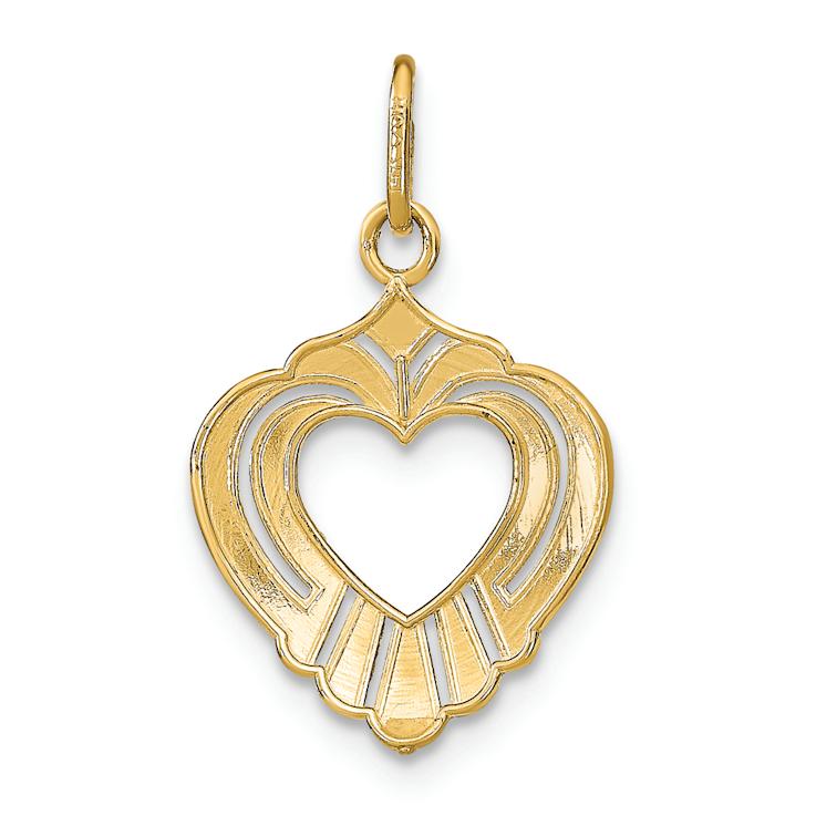 14K Two-tone Gold  Brushed, Diamond-Cut and Textured Heart Charm