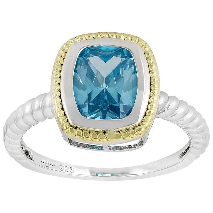 Aquamarine Color CZ Solitaire Ring In Sterling Silver 3.53ctw