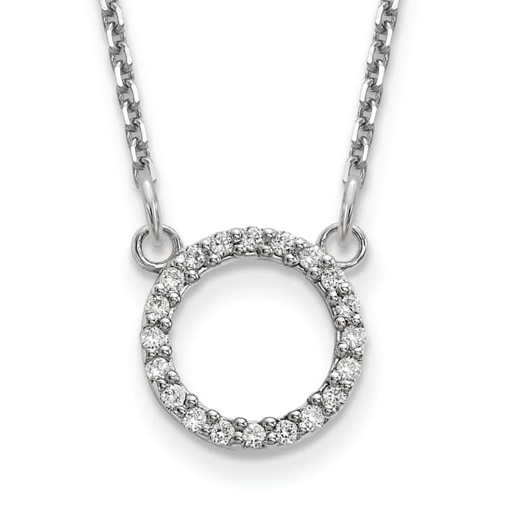 Rhodium Over 10k White Gold Diamond-Cut Cable Link Diamond Open Circle
18 Inch Necklace