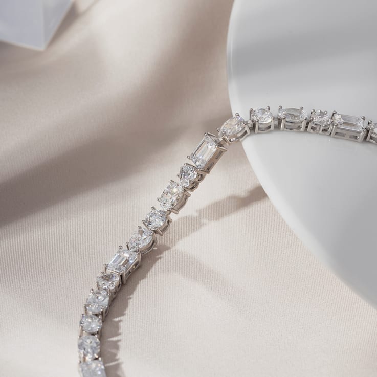 White Cubic Zirconia Platinum Over Sterling Silver Tennis Bracelet 17.50ctw