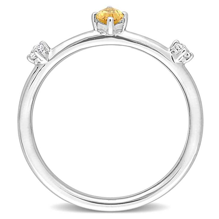 Citrine And White Topaz Three-Stone Station Ring In Sterling Silver