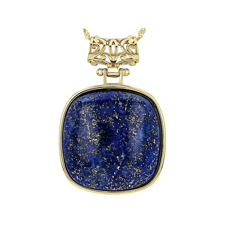 Lapis Lazuli Square Cushion Pendant Necklace In 18K Gold Over Sterling Silver