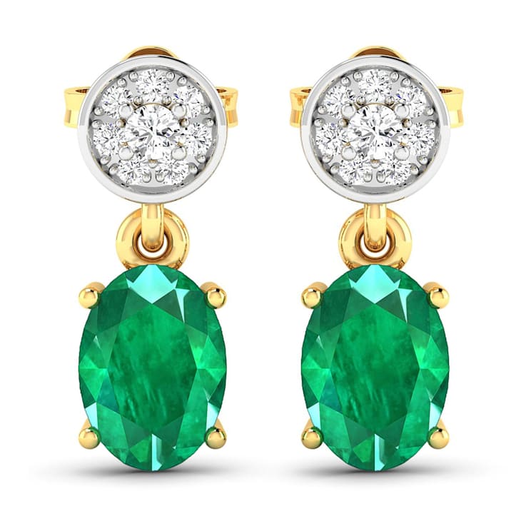 1.12ctw 14K Yellow Gold  Zambian Green Emerald and White Diamond Halo Earrings