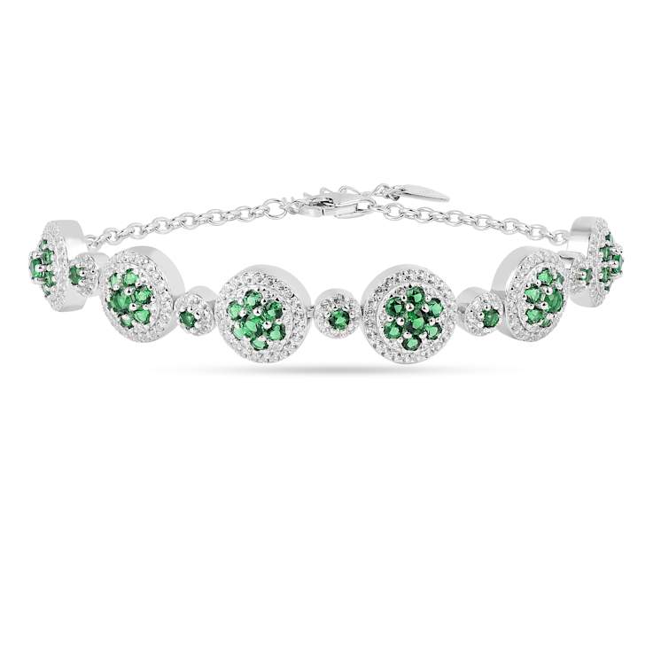 Green Lab Created Emerald and Lab Created White Sapphire Halo Rhodium
Over Sterling Silver Bracelet