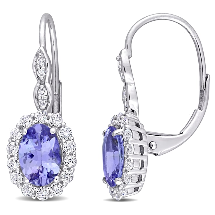 2.33ctw Tanzanite, White Topaz And Diamond Accent 14k White Gold Earrings