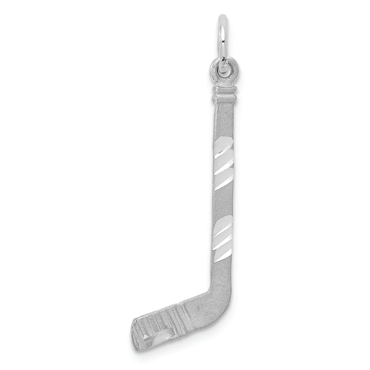 Rhodium Over 14k White Gold Satin and Diamond-Cut Hockey Stick Pendant