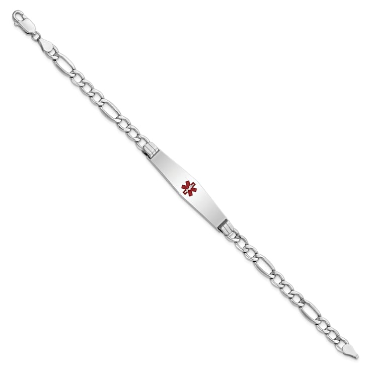 Rhodium Over 14k White Gold Medical Soft Diamond Shape Red Enamel Figaro
Link ID Bracelet