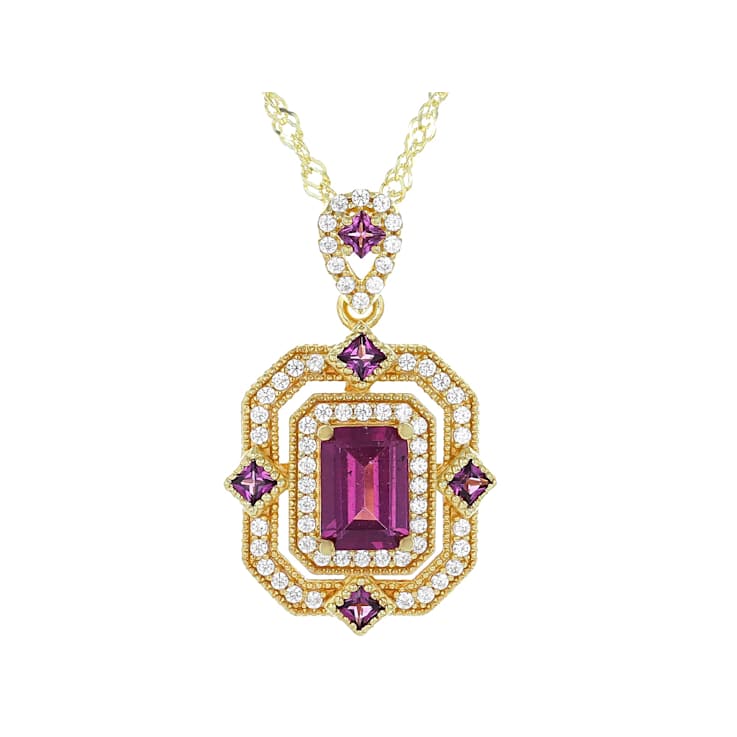 Grape Color Garnet, Purple Rhodolite And White Zircon Pendant Necklace
In 18K Gold Over Sterling Silver 1.93ctw