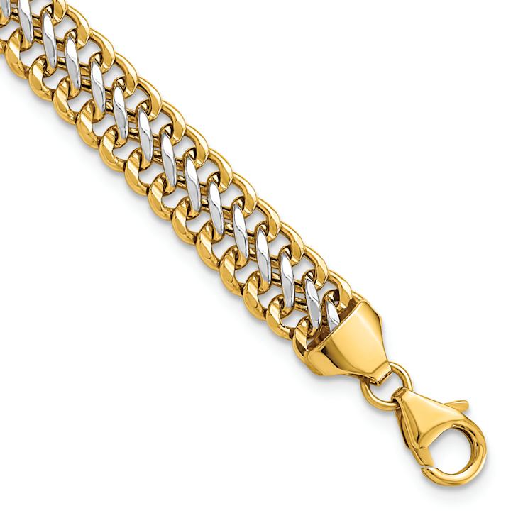 14k Two-tone Gold Polished 7.4mm Fancy Link Bracelet
