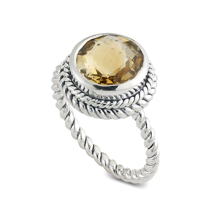 Citrine Twisted Band Solitaire Ring In Sterling Silver 3.85ct