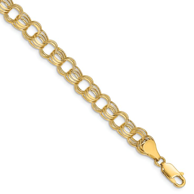 10k Yellow Gold 7mm Diamond-Cut Triple Link Charm Bracelet