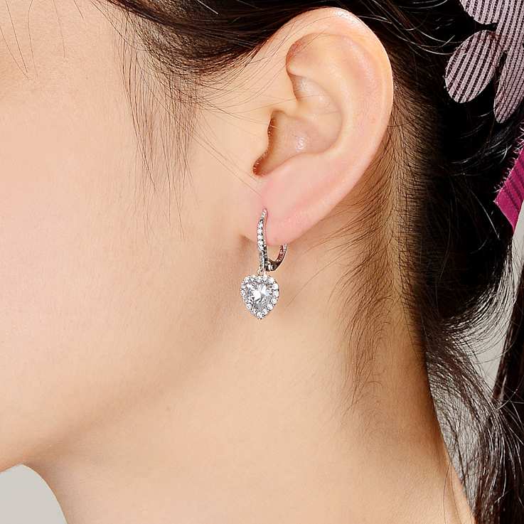 Pear Shape CZ Halo Drop Earrings In Sterling Silver