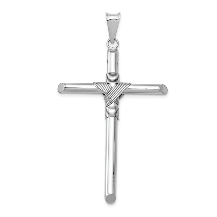 Rhodium Over 14k White Gold with Center Wrap Tube Cross Pendant