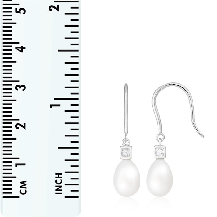 7.5-8 mmWhite Cultured Freshwater Pearl and Cubic Zirconia Rhodium Over
Sterling Silver Earrings