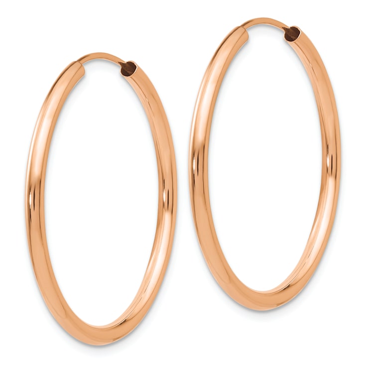 14k Rose Gold Polished 1 3/16" Round Endless Hoop Earrings