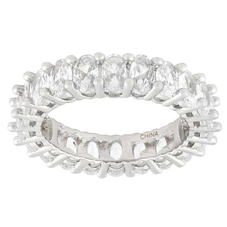 Set Of 5 CZ Eternity Band Rings In Rhodium Over Brass