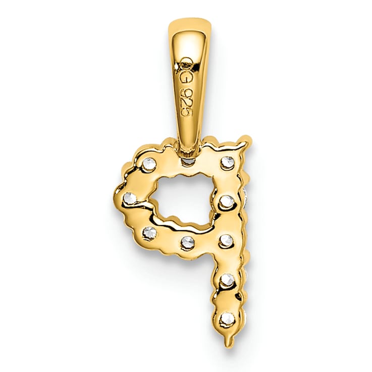 14K Yellow Gold Lab Grown Diamond Letter P Initial Pendant