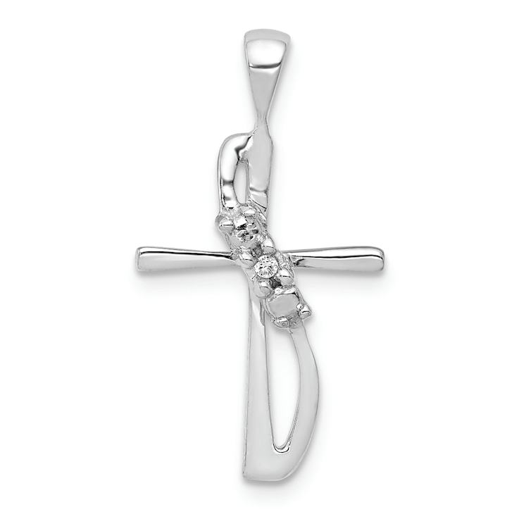 Rhodium Over 14k White Gold Diamond Cross Pendant