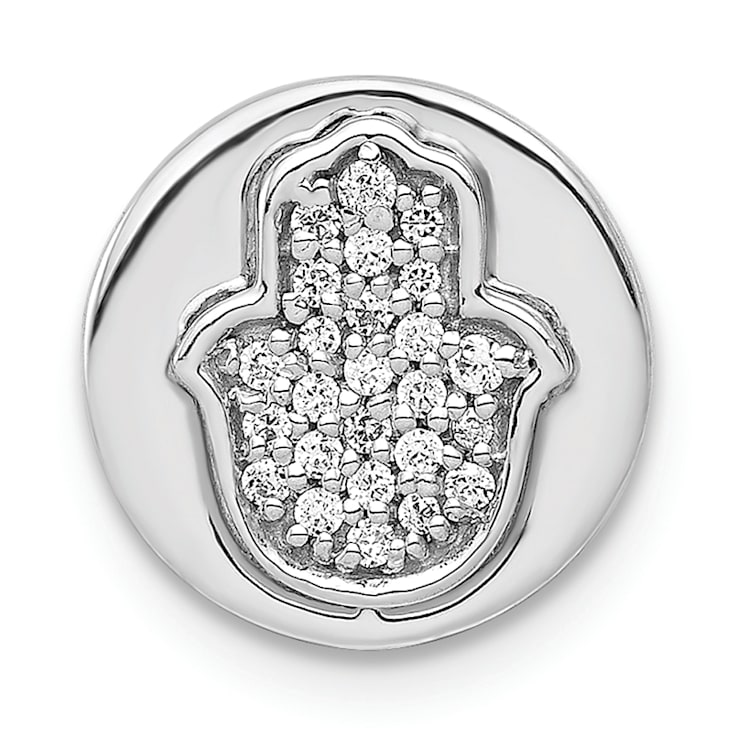 Rhodium Over 14k White Gold Diamond Hamsa Chain Slide Pendant