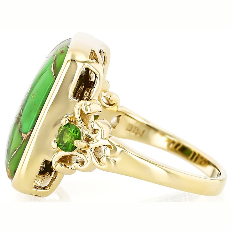 Green Turquoise And Chrome Diopside Ring In 18K Gold Over Sterling
Silver 0.21ctw