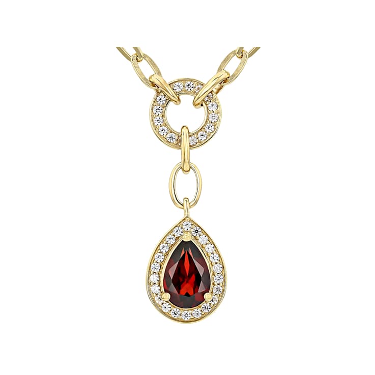 Garnet Pear And White Zircon Station Necklace In 18K Gold Over Sterling
Silver 1.74ctw