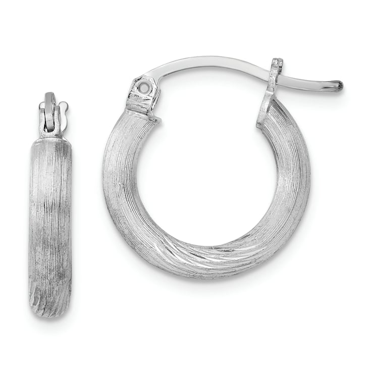 Rhodium Over Sterling Silver 3mm Polished and Satin Diamond-cut Hoop Earrings